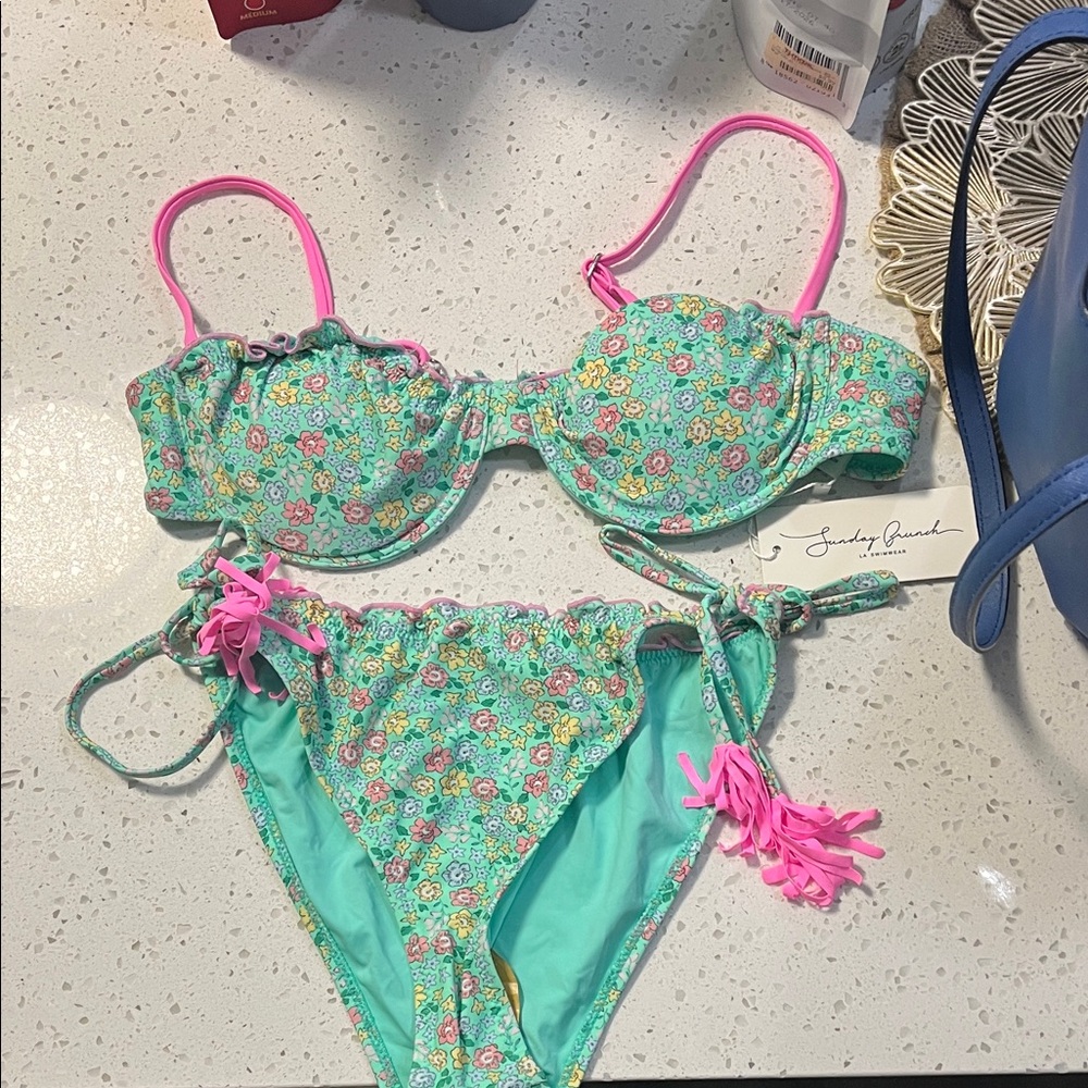 Floral Bikini Set with Pink Accents